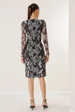 Lined Snakeskin Patterned Tulle Dress with Knot Detail on the Front