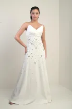 Robe longue évasée sans bretelles en taffetas pour femme avec double épissure de pierre