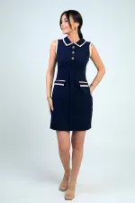 Kadın Metal Düğme Detaylı Garni Biyeli Kısa Elbise