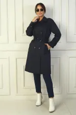 Trench-coat pour femme avec ceinture à la taille et aux manches, fermeture boutonnée sur le devant et poches