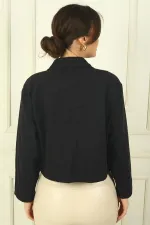 Manteau court en cachemire pour femme avec poches plaquées boutonnées