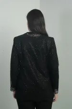 Women's Long-Sleeve Blouse and Sequin Embellished Lace Jacket, Plus Size, Two-Piece Set