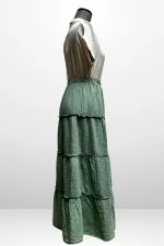 Women's Layered Muslin Long Skirt with Elastic Waist