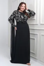 Kadın Kruvaze Yaka Görünümlü Pullu Astarlı Şifon Uzun B.B. Elbise