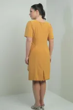 Robe femme à col en V froncée sur le devant avec détails en pierres, doublée, grandes tailles, Lycra