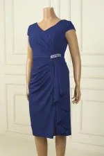 Kadın Ön Arka V Yaka Tırnak Kollu Astarlı Yanı Taş Detaylı Mendilli B.B Simli Kısa Elbise