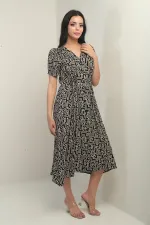 Women's V-Neck Waistband Button-Front Ethnic Pattern Midi Dress