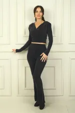 Women's Elastic Waist Half-Lined Flare-Front Glitter Trousers