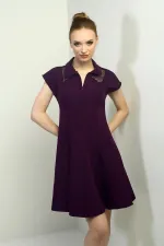 Kadın Önü Yarım Fermuar Ve Dantel Detaylı Kendinden Telalı Kısa Kloş Elbise