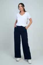 Pantalon palazzo pour femme avec taille élastique, cordon de serrage et poches latérales
