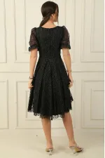 Robe de soirée courte à manches demi-ballon doublée et imprimé floqué