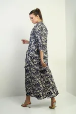 Kadın Yanları Yırtmaçlı Tunik Gömlek Beli lastikli Cepli Palazzo Pantolon Çiçek Desen Oversize 2'li Takım