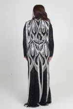 Women's High Neck Sequin Embellished Lined Plus Size Long Dress