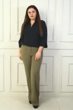 Pantalon Palazzo grande taille pour femme avec ceinture élastique et côtes