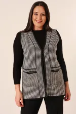 Zigzag Patterned Plus Size Knit Vest with Pocket
