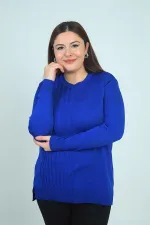 Kadın Tek Taraf Saç Örgülü Büyük Beden Likralı Tunik Bluz