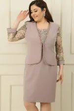 Ensemble robe et veste doublée ornée de sequins et de tulle, grande taille, 2 pièces