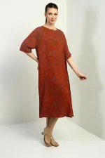 Kadın Şal Desenli Cepli Oversize Elbise