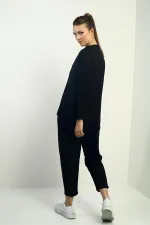 Women's Front Short Back Long Side Slit Sweatshirt Elastic Waist Pocket Pants Two-Piece Set