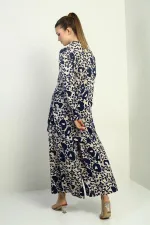 Ensemble 2 pièces oversize à motifs variés : tunique fendue sur le côté, pantalon palazzo à poches et taille élastique