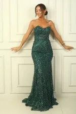 Strapless, embellished, sequined, lined long dress