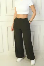 Pantalon palazzo à poches plissées pour femme