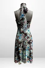 Kadın Boyundan Bağlamalı Astarlı Küçük Çiçekli Elbise