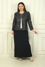 Ensemble 3 pièces grande taille pour femme : veste à sequins, chemisier à manches courtes, jupe longue doublée en crêpe