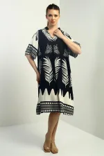 Women's Leaf Patterned Oversize Short Dress with Pockets