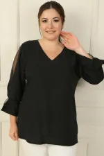 V-Neck Semi-Organza Crepe BB Blouse