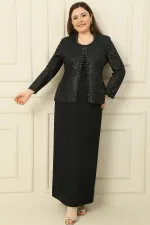 Robe longue en crêpe avec col et doublure ornés, veste à sequins, ensemble 2 pièces grande taille