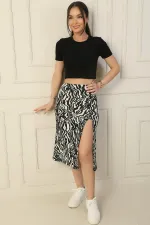 Jupe longue en seersucker à taille élastique et motif zèbre avec fente sur le devant