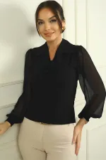 Women's V-Neck Front Rose Detailed Blouse