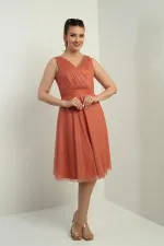 Kadın Kruvaze Yaka Astarlı Kloş Simli Kısa Elbise