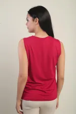 Kadın V Yaka Kolsuz Likralı Bluz