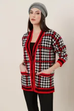 Ekose Desenli Cepli Akrilik Hırka