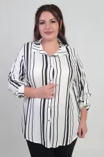 Chemise grande taille pour femme avec manches retroussables et rayures verticales