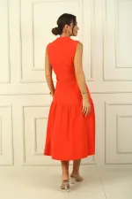 Buttoned Front Belted Long Dress