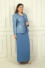 Sequin Jacket, Half-Sleeve Lined Crepe Dress, Plus Size 2-Piece Set