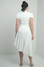 Women's Wrap Neckline Draped Front Lined Ruffled Skirt Plus Size Crepe Dress