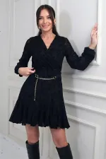 Robe courte en tulle imprimé floqué, doublée et à double boutonnage pour femme