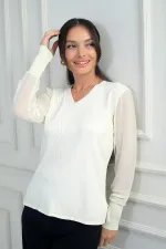 Pull sans manches en mousseline à col en V pour femme