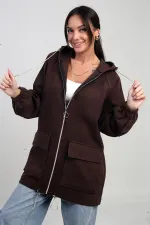 Gilet en cachemire à capuche pour femme avec poche kangourou zippée et détails en corde brillante