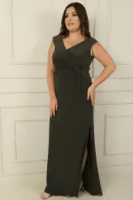 Wrap Neckline, Front Knot Detail, Lined, Slit, Plus Size Lycra Long Dress