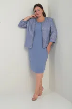 Robe sans manches doublée pour femme avec veste ornée de sequins et de pierres, ensemble deux pièces grande taille