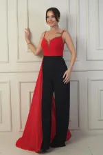 Women's Strappy Jumpsuit with Beaded Details and Chiffon Crepe Top