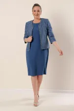 Robe en crêpe avec col et doublure ornés, veste à sequins, ensemble deux pièces grande taille