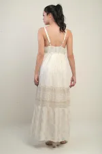 Women's Strappy V-Neck Backless Lined Shimmering Shawl Patterned Pocketed Flush Jacquard Dress