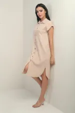 Robe-chemise à manches courtes pour femme, à cordon, avec poches et fentes latérales