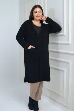 Gilet long en maille grande taille pour femme, avec poches et détails rayés